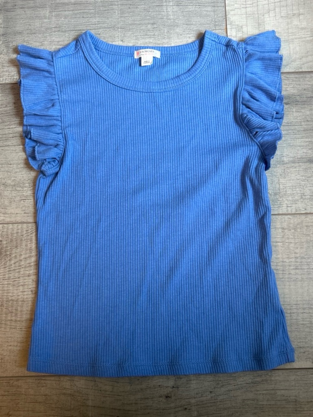 Crewcuts Blue Ribbed Ruffle Sleeve Tank Top